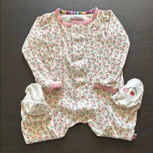 Magnetic Me Pink and White Floral Footies with Snap Closures